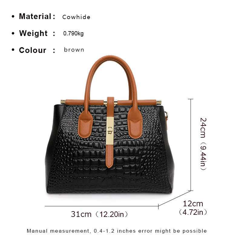 Aidrani New Women's True Leather Handbag, Large Capacity Crocodile Pattern Cowhide Bag