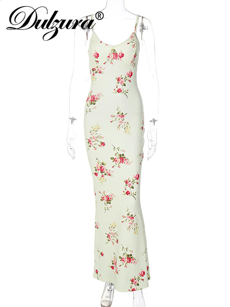 Dulzura Sexy Y2K Clothes Floral Print Sleeveless Backless Bodycon Maxi Dresses For Women Club Birthday Party Elegant Outfit 250319