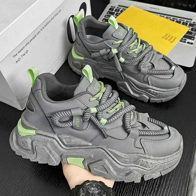 Trend Mens Sports Shoes Platform Vulcanized Korean Casual Shoes Mens Street Style Short and Fat Social White Shoes Mens Punk Z250319