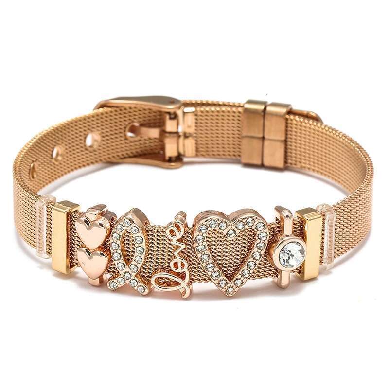 Stainless Steel Crystal Heart Love Beads Bracelets Original DIY Mesh Keeper Bracelets Bangles For Women Men Fashion Jewelry Gift