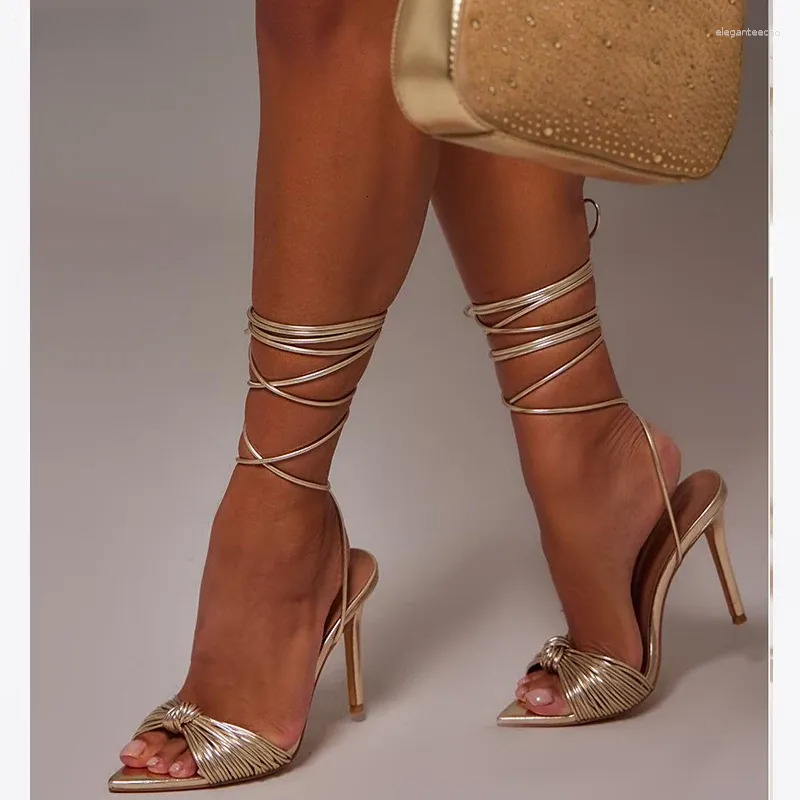 2025 S Fashion Designer Sandals Summer Sexy Ladies Gold Rope Boots Thin Strappy Thigh High Heels Cross Tied Lace Up Women Hollow Out Shoes