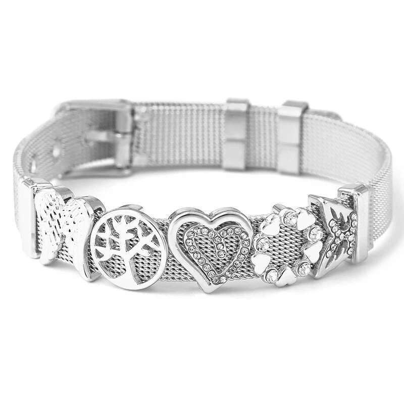 10mm Hollow out Love Heart Beads Charm Bracelets DIY Stainless Steel Mesh Keeper Bracelets Pulseras Mujer For Women Men Jewelry