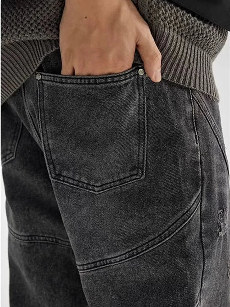 Cyber Y2K Streetwear Wrinkled Pocket Jeans Mens 90s Retro Clothing Ankle Zipper Hip Hop Cotton Pants 250317