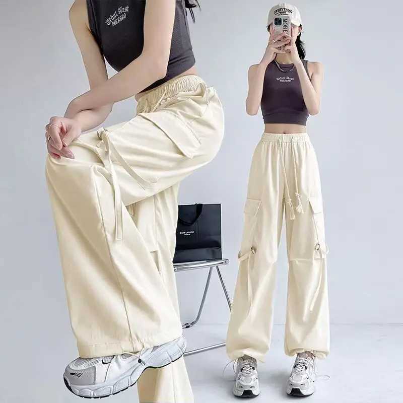 Y2K Streetwear Casual Womens Cargo Pant Matching Oversized Sweatpant Drawstring High Waist Jogger Trousers Chic Wide Leg PantsT250318