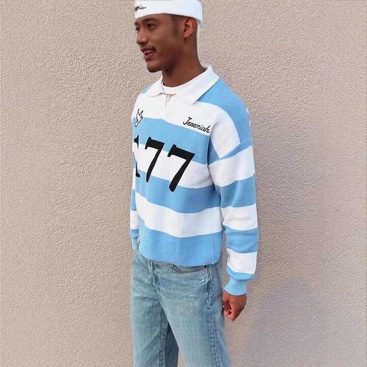 New fashion trend printed high hip-hop street blue pattern men's and women's pullover top