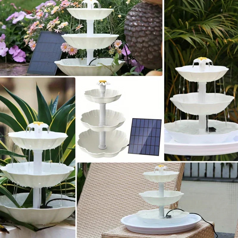 Solar Bird Bath Water Fountain Detachable DIY Landscaping For Bathing Garden Decoration Outdoor Feeder 250318