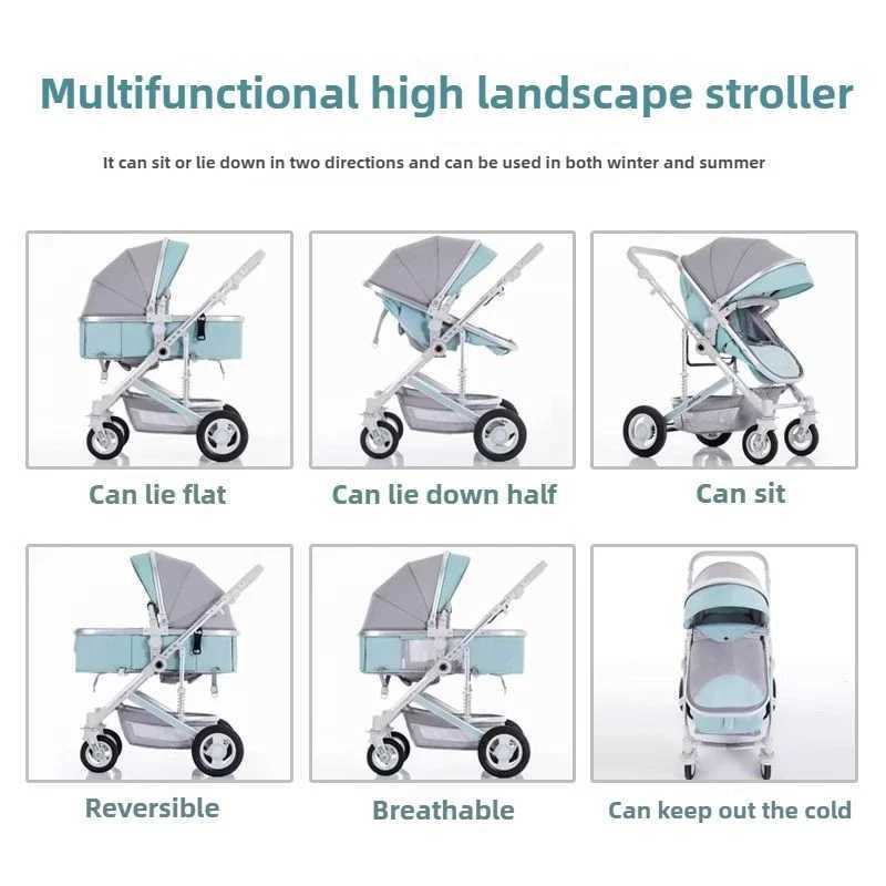 High landscape baby stroller natural rubber wheels aluminum alloy material lightweight folding four-wheel stroller Z250319