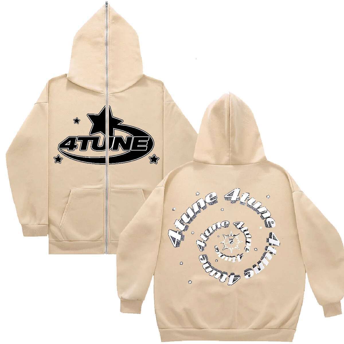 Men Star Letter Printed Hoodies Haruku High Street Hooded Sweatshirts Y2k Streetwear Hip Hop Gothic Zip Up Loose Jacket Coats