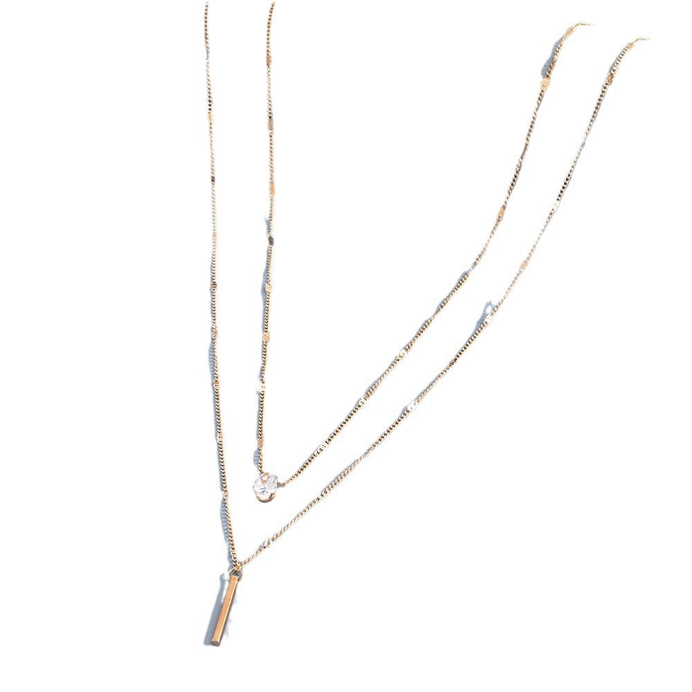 Stunning Double Layer Droplet Pendant Necklace with Long Stick Pendant Versatile Womens Layered Style Jewelry for a Chic Look