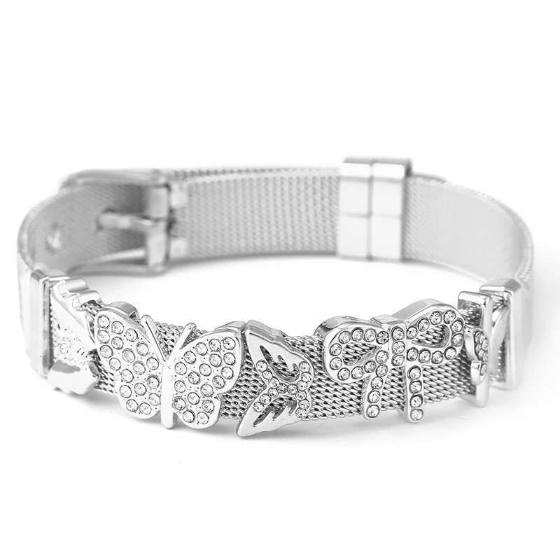 10mm Bowknot Butterfly Beads Charm Bracelets DIY Stainless Steel Mesh Keeper Bracelets Pulseras Mujer For Women Men Jewelry Gift