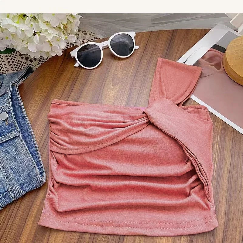 Colorful Y2K Spicy Girls Crop Top One Shoulder Sleeveless In Ladys sweet Vest Korean Casual Chic Camisole Streetwear 250319