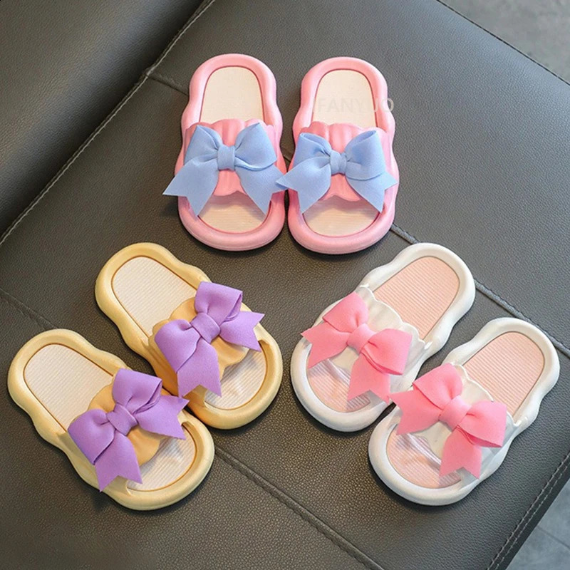 Summer Kids Home Shoes Anti Slip Soft Sole Girls Bath Slipper Cartoon Cute Flower Bow Princess Slippers Children Beach Shoes 250318