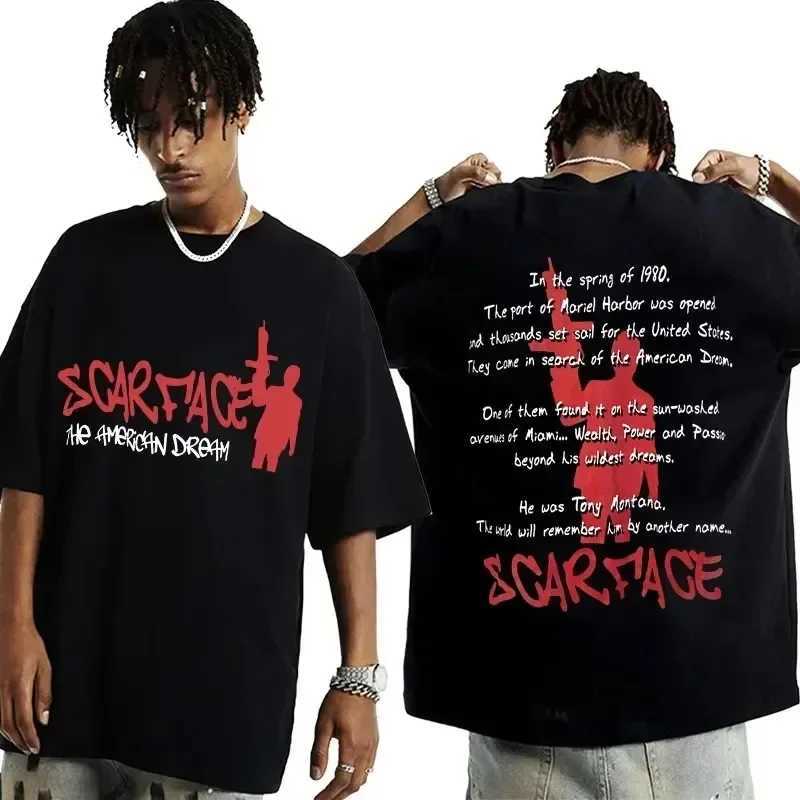 2024 movie Scarface Tony Montana graphic mens T-shirt mens hip-hop fashion rock clothing mens retro oversized T-shirtT250319