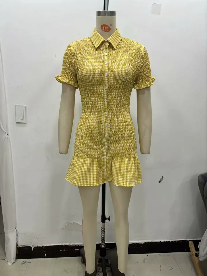 TRAFSHE Plaid Womens Spring Short sleeved Button Mini Dress Clothing Party 61327 250319