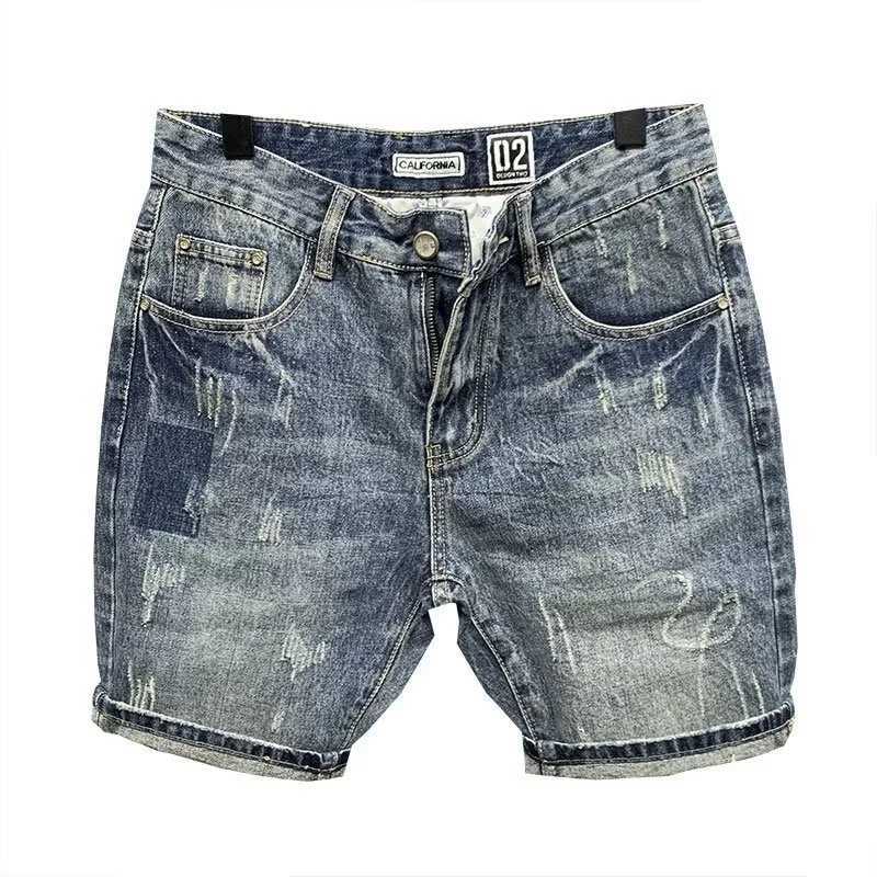 New Summer Mens Fashion Simple Denim Pants Cat Beard Social 5 Points UK Slimming Jeans Shorts W250319