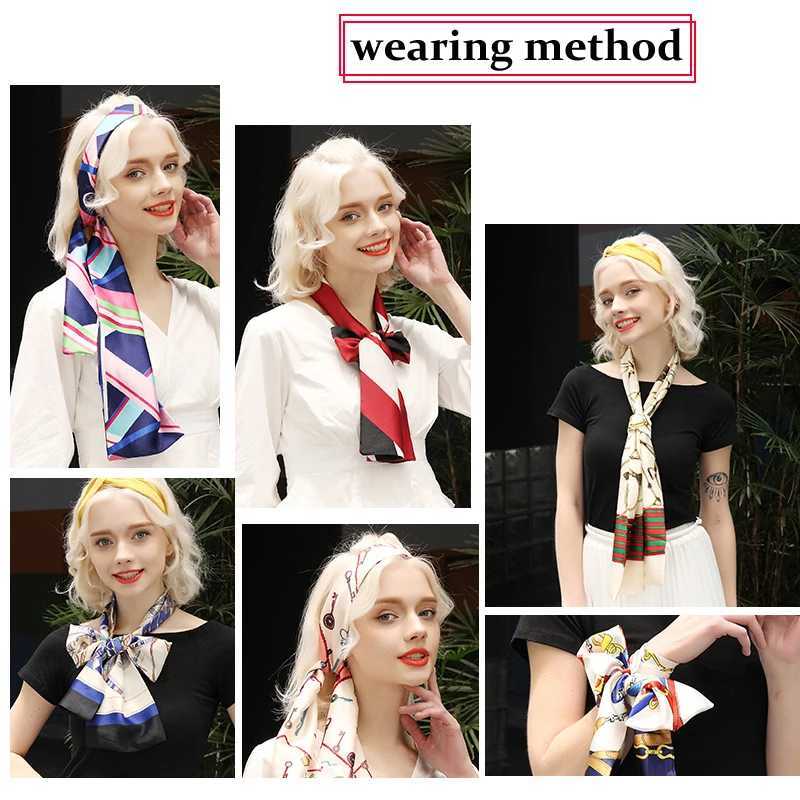 Fashion Small Long Silk Scarf For Women Satin 145X15CM Double-sided Printing Ladies Lcarves Hair Scarf Girls Belt Skinny Scarf X250319