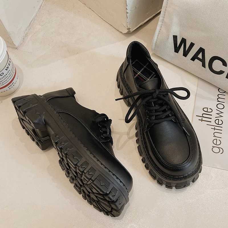 Classic Black Platform Oxford Shoes Womens Shoes Summer Autumn Casual Lace Upper Womens Punk Gothic Leather Thick ShoesXJ250319
