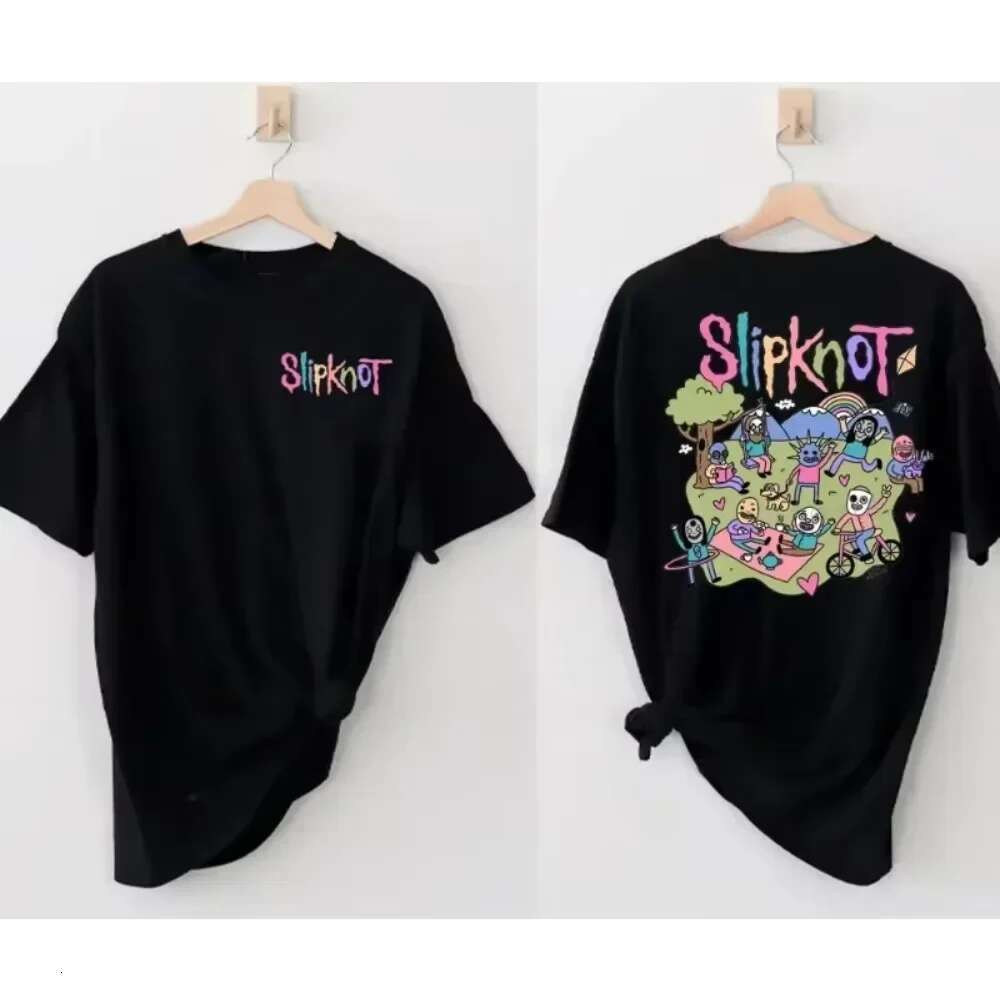 Black T-shirt, retro sliding knot for men and women, heavy metal rock band, hip-hop, aesthetic pattern, Y2K