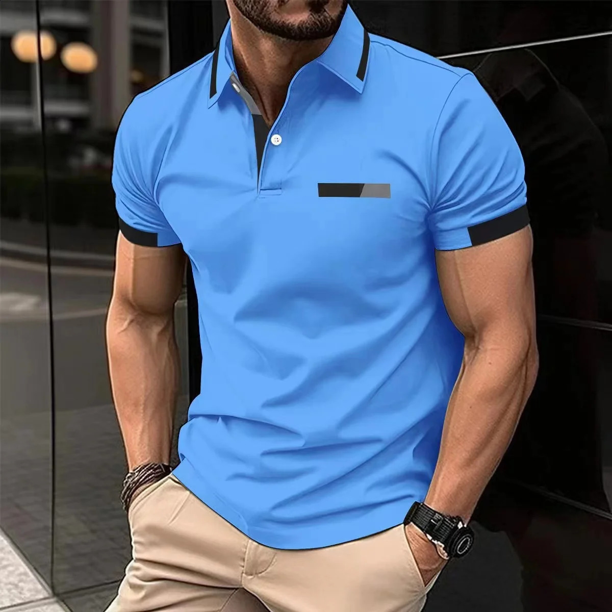 summer mens casual short-sleeved Polo shirt solid color lapel fashion business sports breathable T-shirt top 250319