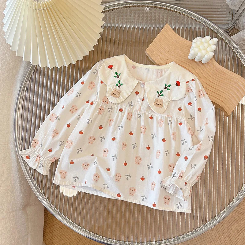 Baby Girl Shirt and Retro SpringSummer Style Doll Collar Flip Fashion Bottom Long Sleeve Casual Clothing 250319