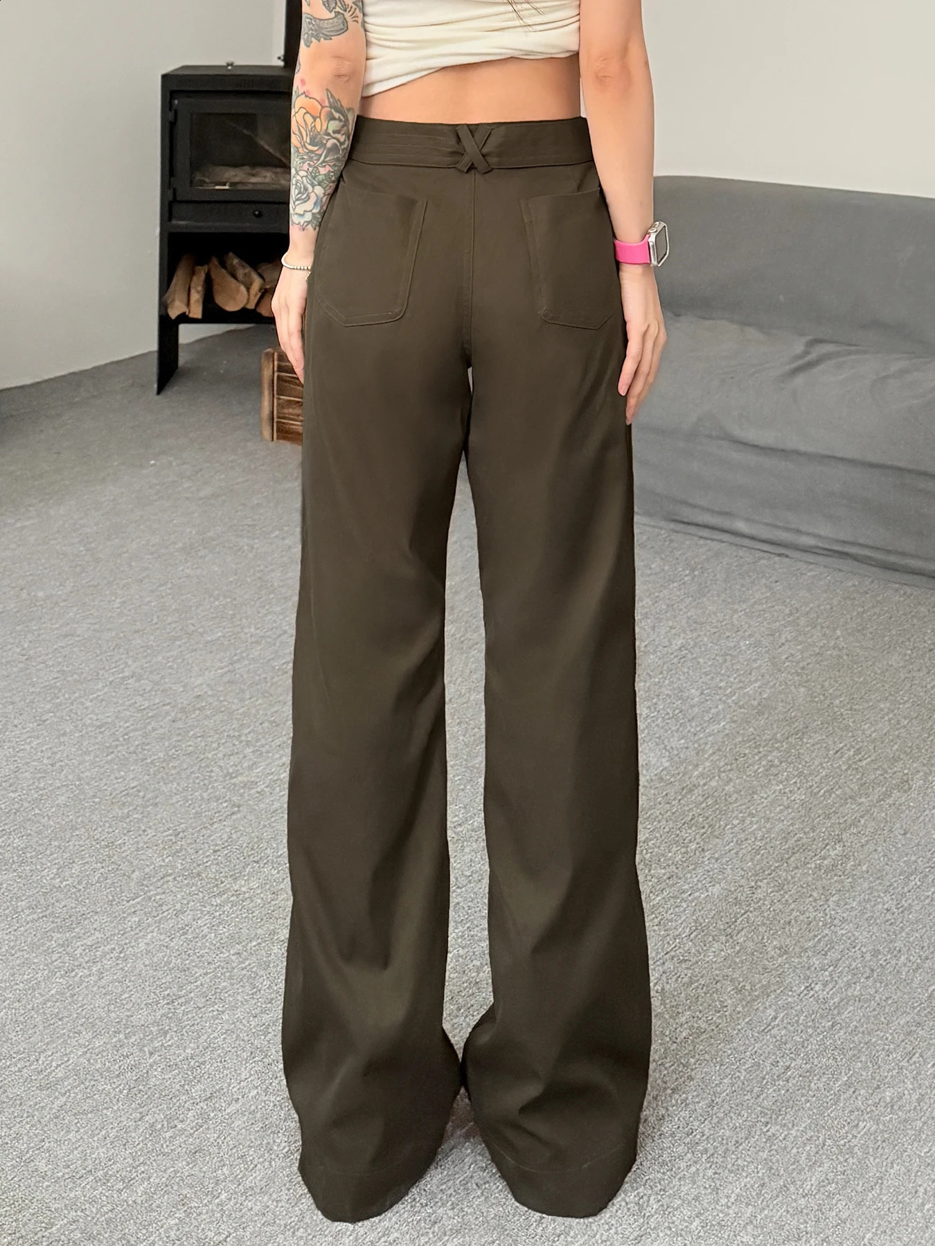 IAMSURE casual solid large pocket sparkling pants basic ultrathin bandage waist womens springsummer fashionable streetwear 250317