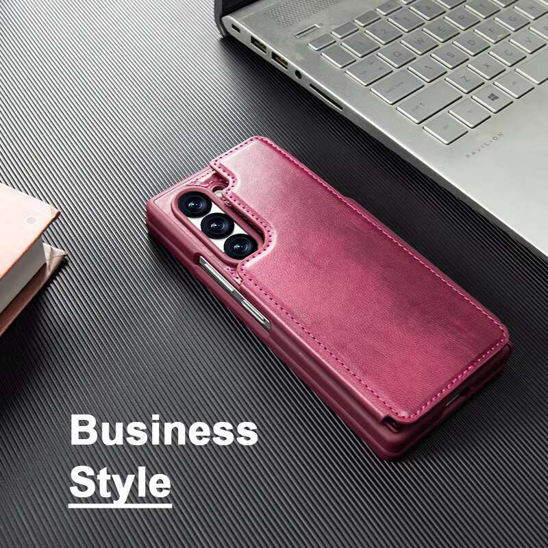 New case Business Style PC+Leather Material Pen Mobile Phone Shell for Samsung Fold 6 Multi Color with Slot