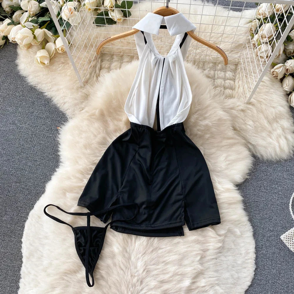 Erotic Womens Pajamas Office Role Playing Sexy Uniform Strapless Dress Ultra Thin Slit Back Short Skirt 250319