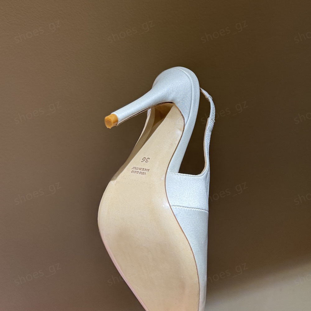 Magda Butrym Faux-Pearl flower Embellished satin Dress shoes Sandals heeled pumps Pointed Toes Slip-on designer high heel Women Evening Party Wedding 