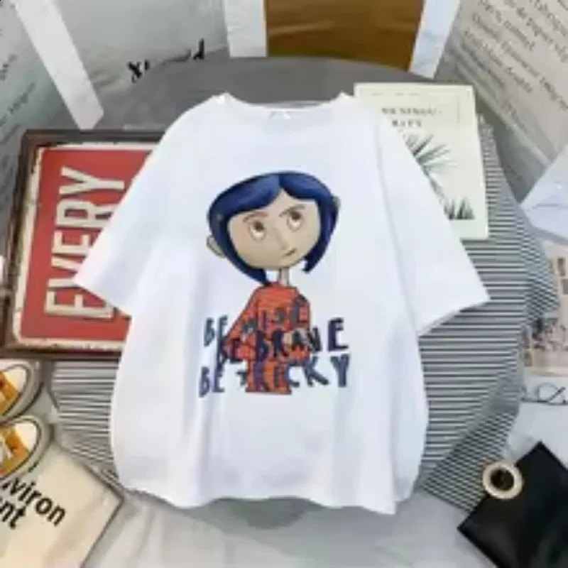 Coraline Tshirt Women Tim Burton Neil Gaiman Nightmare Before Christmas Goth T Shirt Summer Short Sleeve Fashion Tees Y2k Top 250311