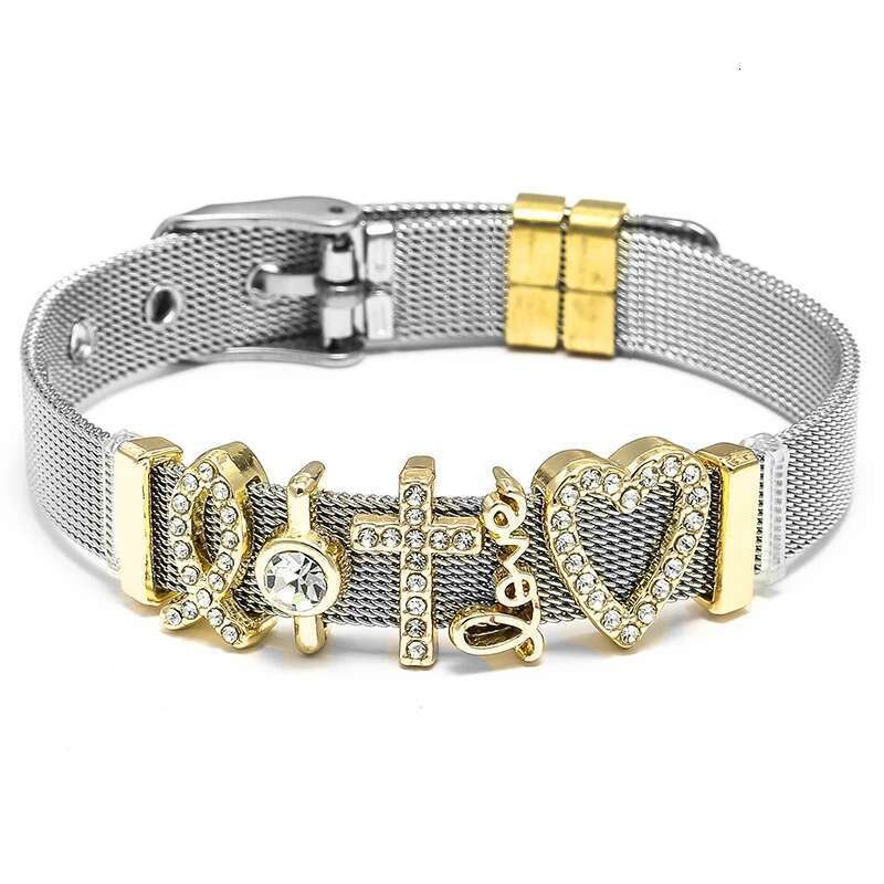 10mm Love Crystal Cross Beads Stainless Steel Mesh Bracelets Charm Keeper Bracelets Bangles For Women Men Fashion Jewelry Gift