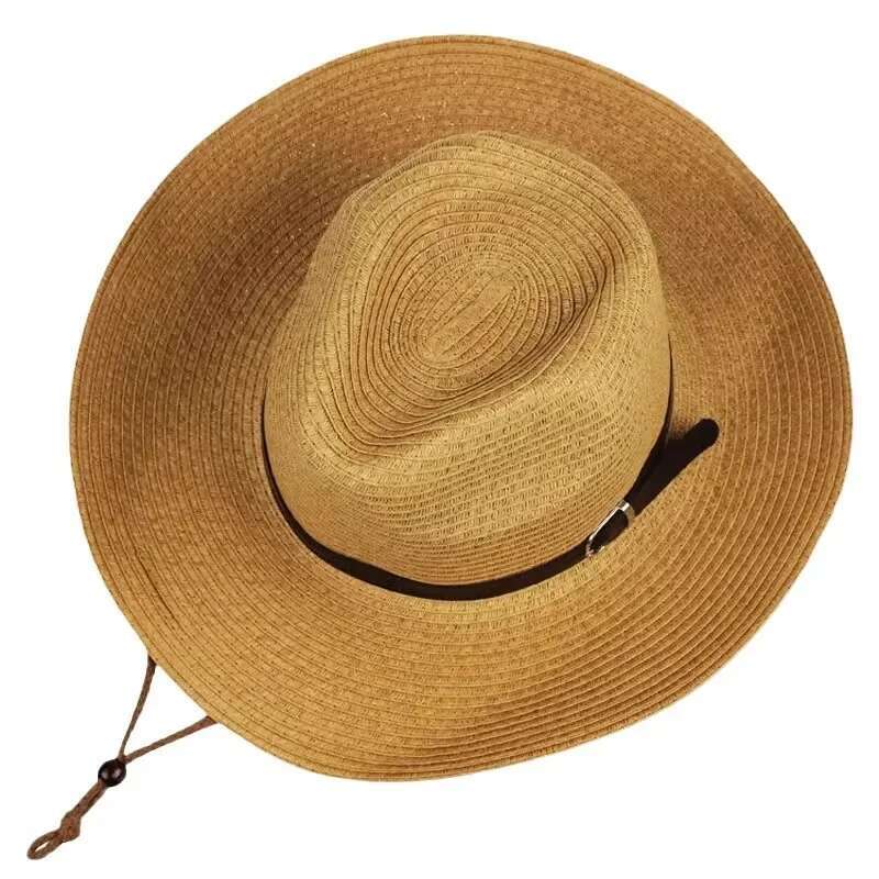 Foldable Jazz For Men And Women Summer Beach Strap Sunscreen Outdoor Sports Sun Big Brim Woven Straw Hat
