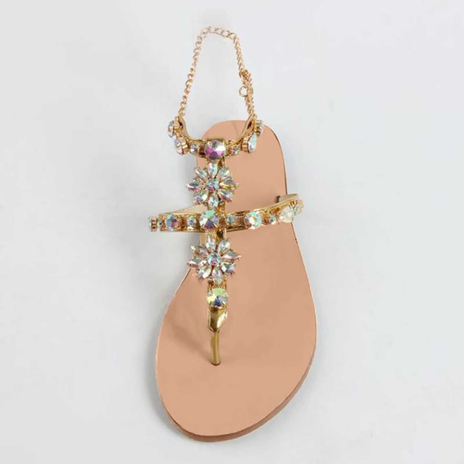New Arrival Ladies Rhinestones Sandals Summer Beach Slippers for Women Clip Toe Chain Sandals Shiny Crystal Fashion Casual Flat Bottom Shoes T250318