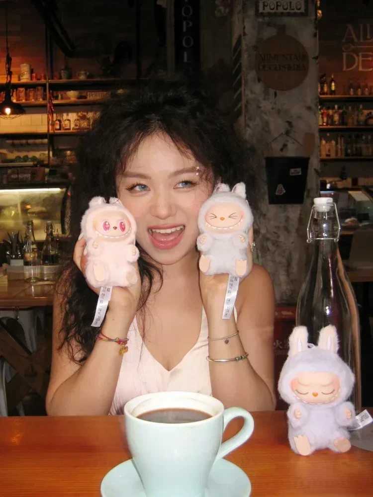 Animated character Labubu blind box with a seat series pendant floating model toy Kawaii monster replication keychain toy Christmas giftT250318