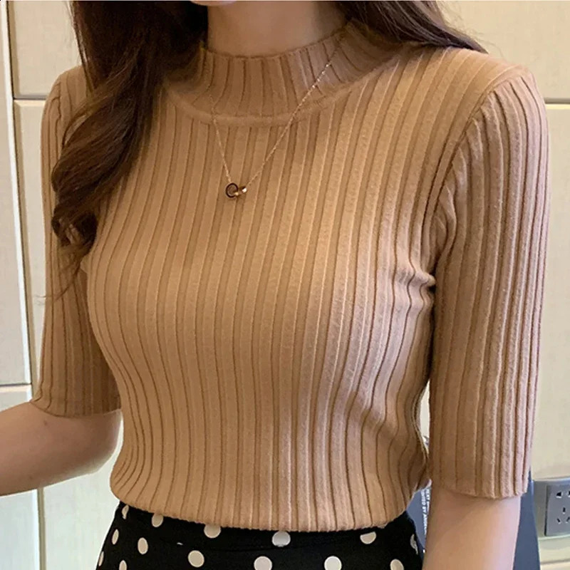 Blusas Mujer Blouses Top FemmeTops De Moda 2025 Verano Short sleeved Knitted Shirt Womens Zipper 250319