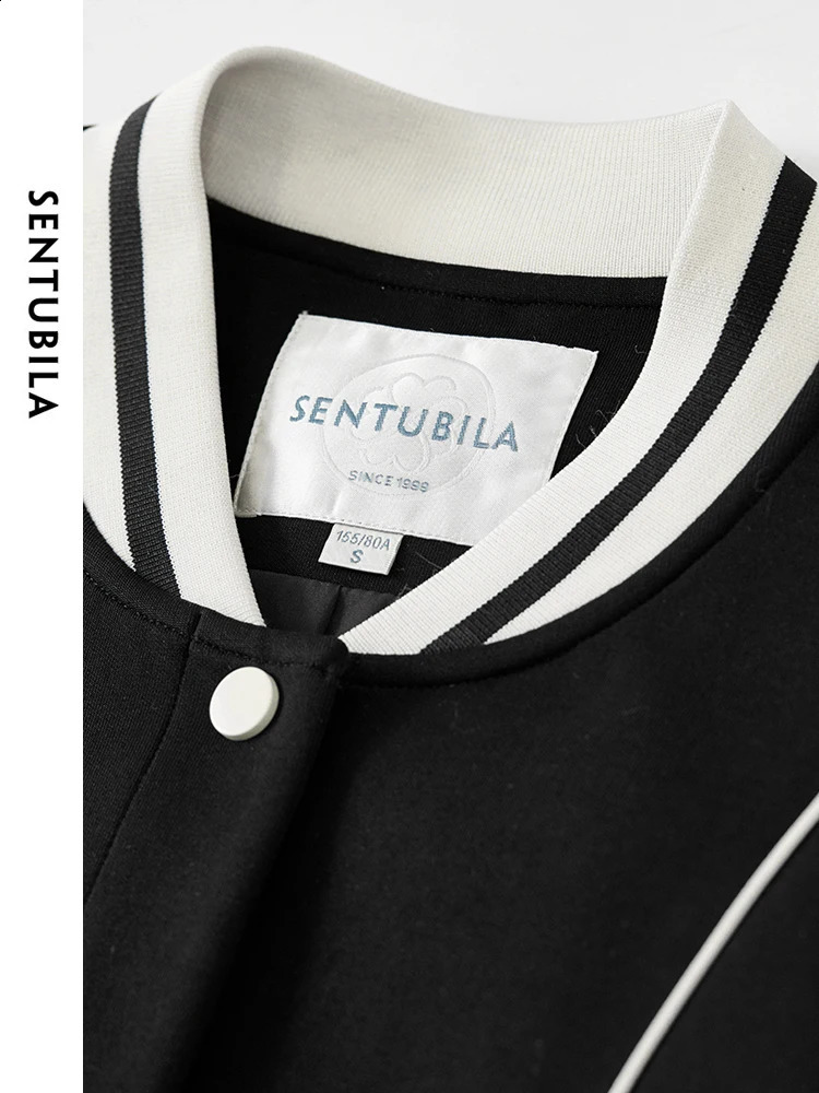 SENTUBILA Womens Sports Cotton Baseball Jacket Autumn Casual Loose Patch Work Sheet Corset 143W55948 250317
