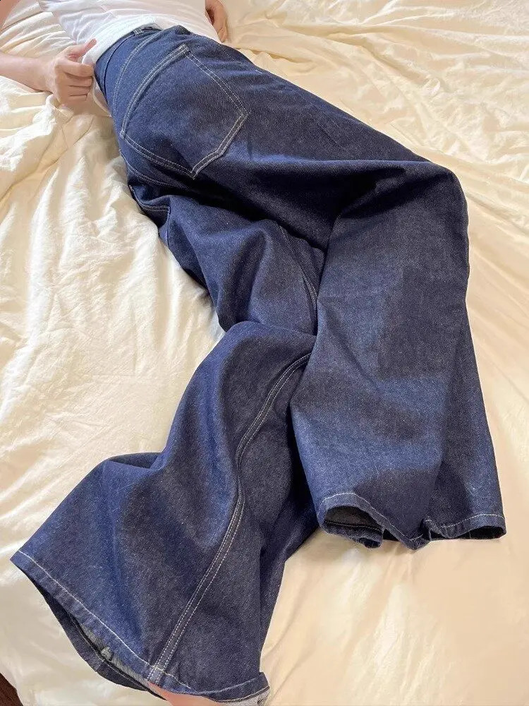 American womens black high street vibrating wide leg jeans suitable for autumn and winter suitable for men and women washed loose straight pants 25031