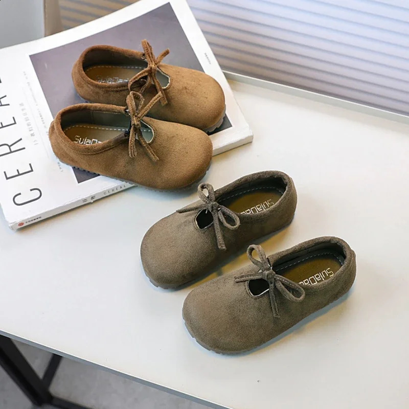 Childrens Loafers Shallow Bowknot Girls Flat Shoes Fashion Toddlers Versatile Moccasins Spring Autumn Causal Kids Leather Shoe 250319