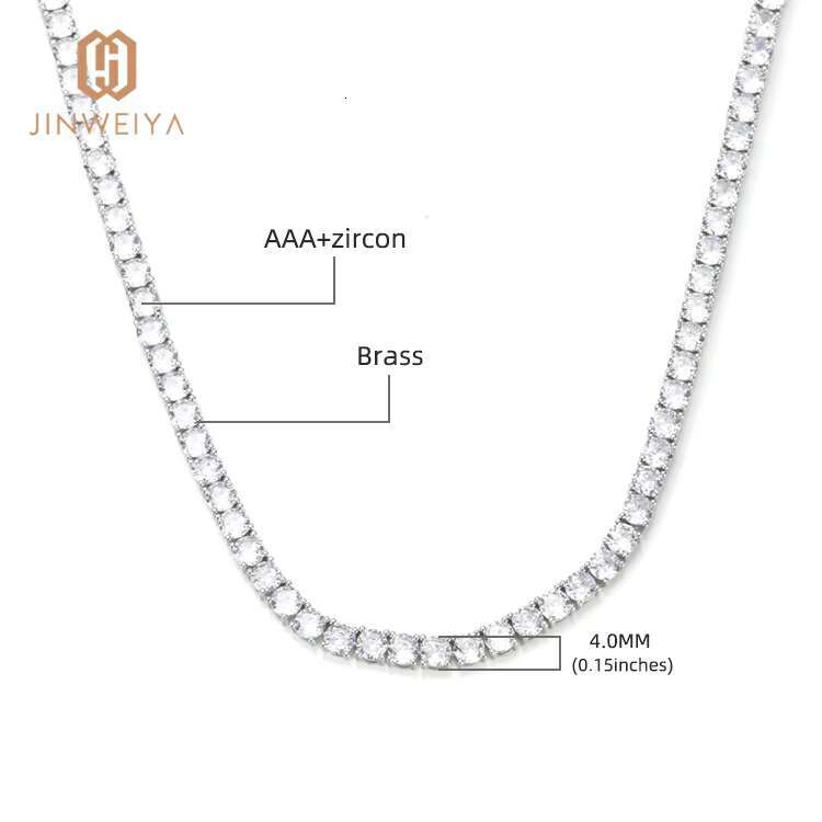 Iced brass hand inlaid zircon width adjustable length platinum electroplated men's and women's tennis chains