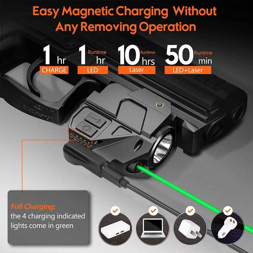 Pistol laser light combination 500 lumens flash laser visual charging compact weapon gun light for gloves torches outdoor use X250319