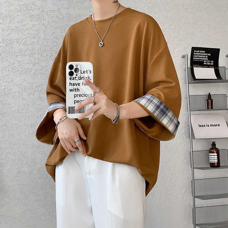 Mens summer mens T-shirt womens oversized 2XL Korean loose plain T-shirt casual seven sleeve mens white T-shirtT250318