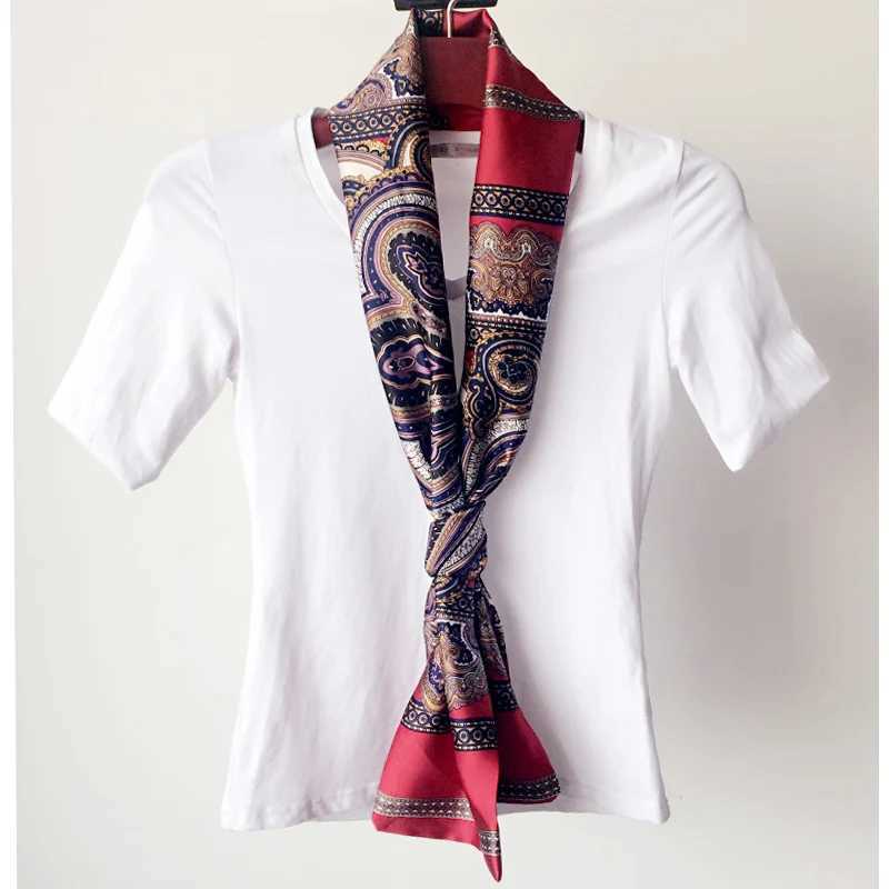 Fashion Small Long Silk Scarf For Women Satin 145X15CM Double-sided Printing Ladies Lcarves Hair Scarf Girls Belt Skinny Scarf X250319