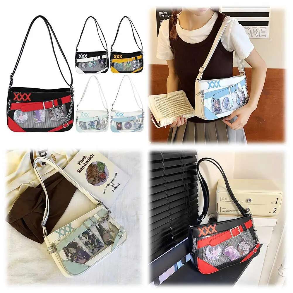 Women Ita Clear Window Shoulder With 3 Badges Badge Crossbody Kawaii Pin Display Handbag Girls Uniform Bag
