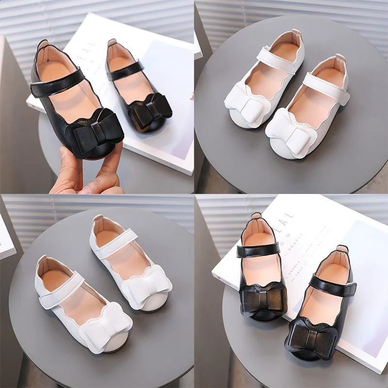 Spring and summer girls leather shoes cute soft with anti slip bow n at the bottom casual childrens party princess flat 250319