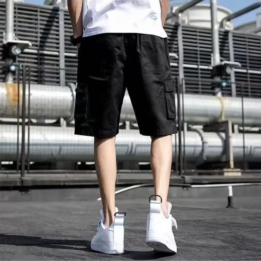 Mens summer thin casual onefifth pants fashion fast drying loose pocket cargo elastic waist dragging shorts 250319
