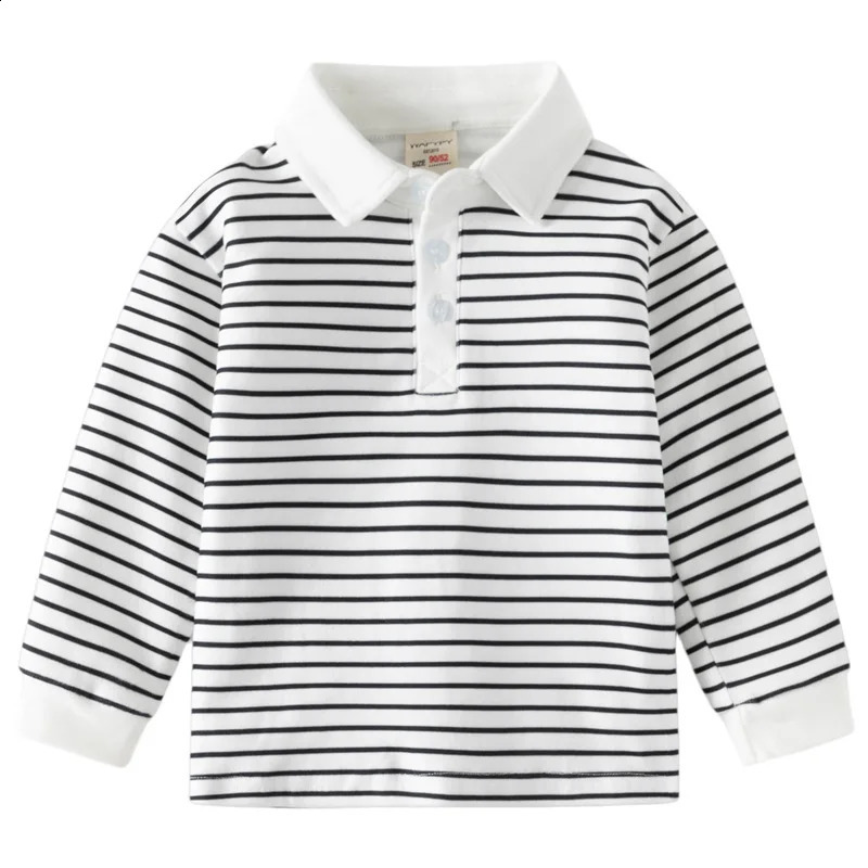 Long Sleeve Polo Shirts for Boys Spring Autumn Children Cotton Full Sleeve Shirt Black White Striped Classic Tops Baby Clothes 250319