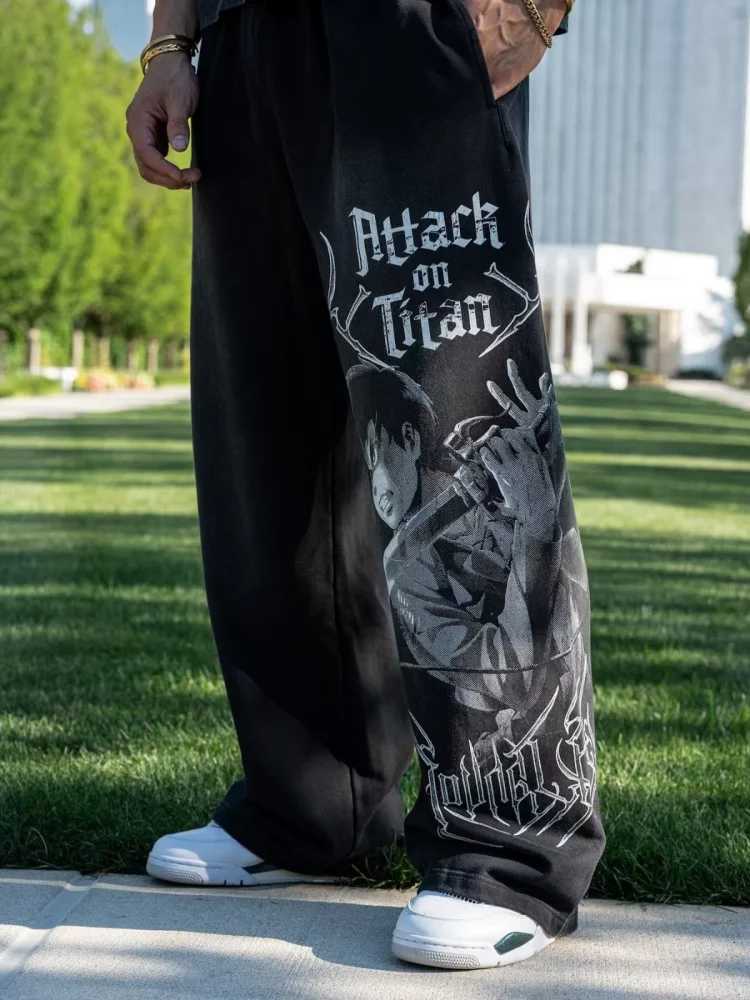 2025 New American Style Mens Pants Spring Autumn Anime Attack on Titan Print Jogger Cotton Loose Wide Leg Straight Pants X2503191