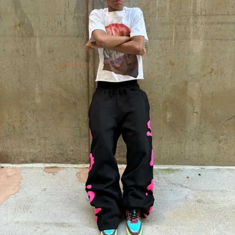 Lost Sins Loose Fashion Couple Straight Pants Men Women Foam Embroidered Sweatpants American Street Style Hipster Casual Pants X250319