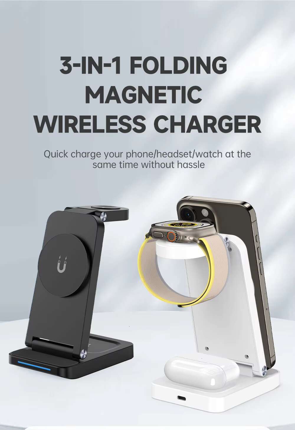 Factory Wholesale 15W 3 in 1 Phone for Apple Watch Earphone Fast Wireless Charger