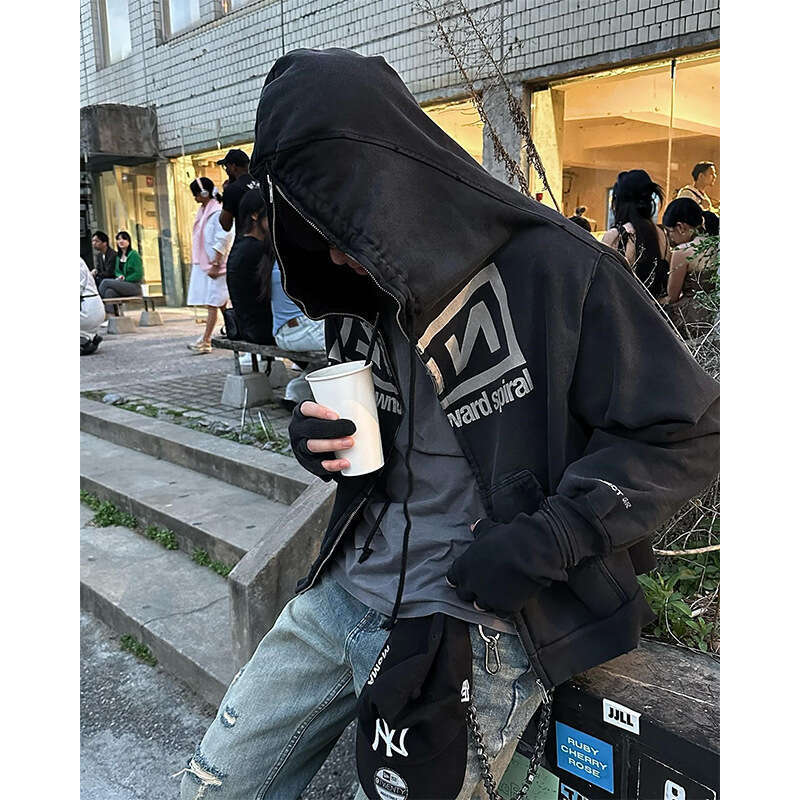 Grailz American style two in one shoulder zipper cardigan hooded sweatshirt men's trendy brand jacket
