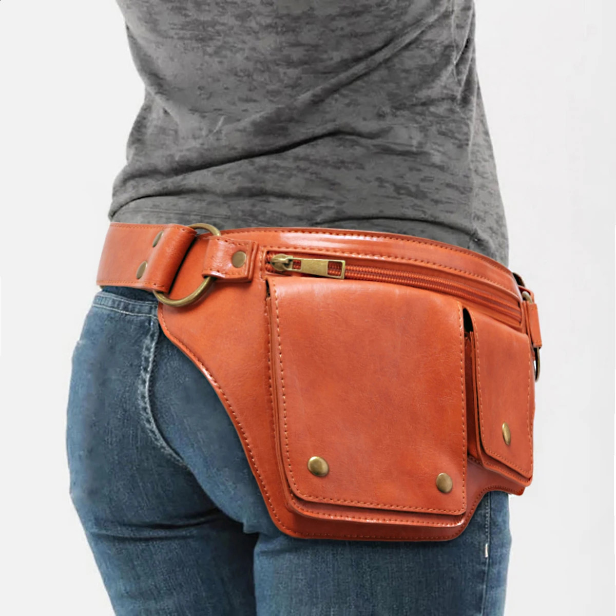 Cool Punk Motorcycle Style Waist Bag Retro Outdoor Sports Adjustable Belt Bag Fashion Fanny Pack 250314